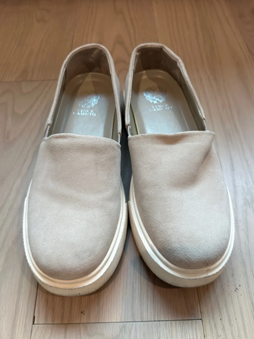 Vince Camuto Suede Leather Beige Slip-On Platform Sneakers